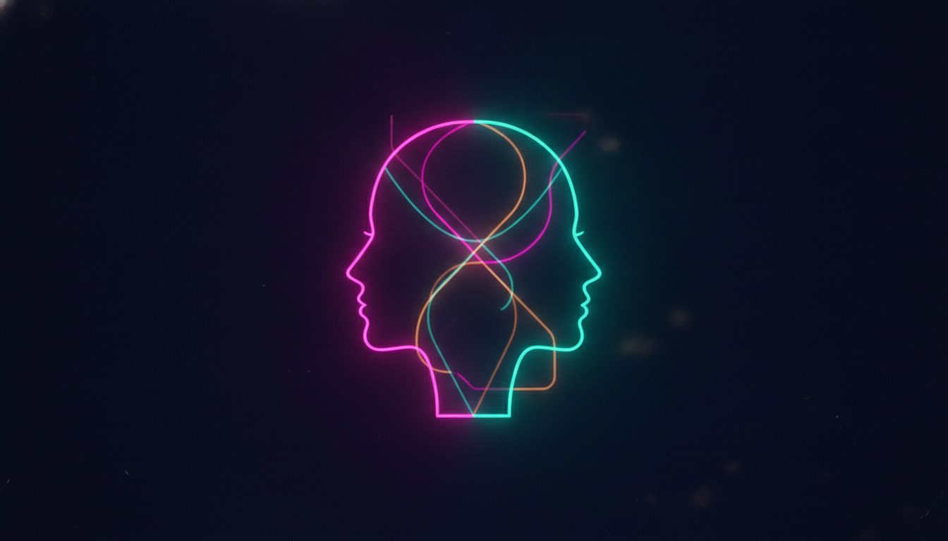 Editorial illustration: Two overlapping silhouette profiles facing opposite directions merged into one shape