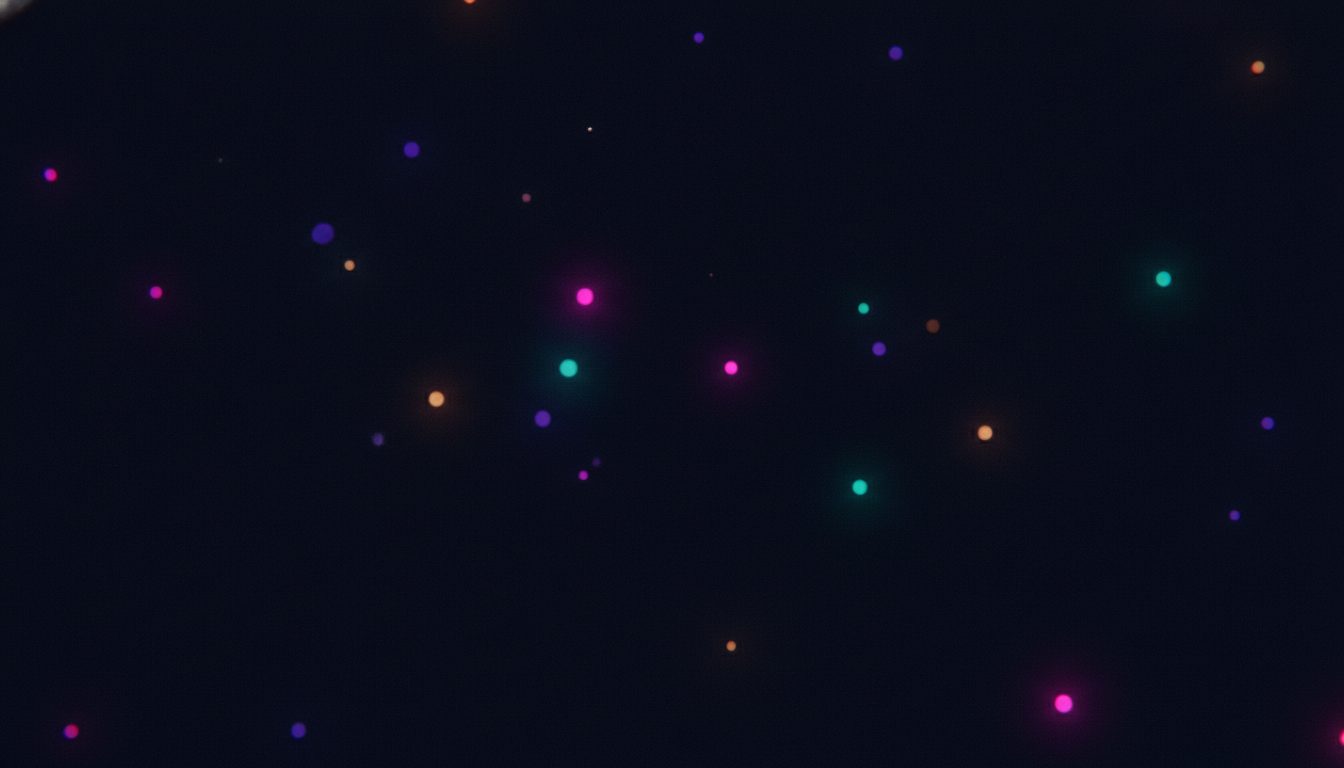 Editorial illustration: Abstract illustration of many small glowing nodes hovering apart with no lines drawn between them